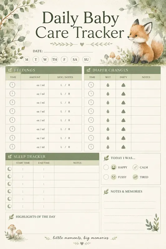 Nursery Daily Baby Care Trackers