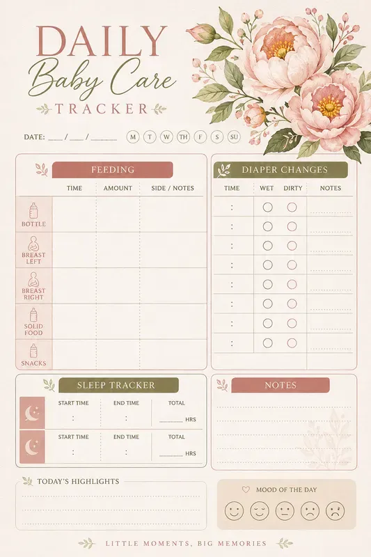Nursery Daily Baby Care Trackers