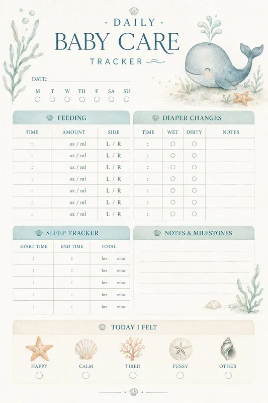 Nursery Daily Baby Care Trackers