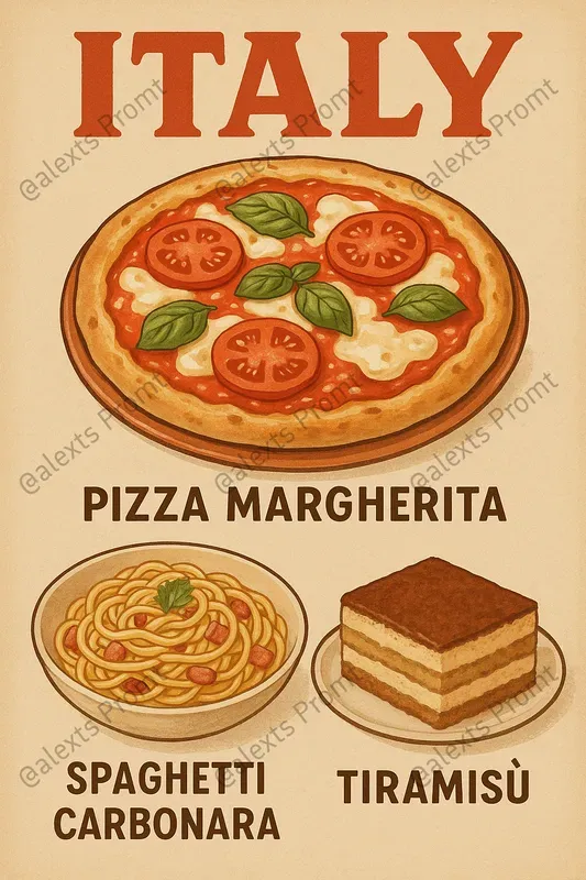 World Food Posters Vintage Style