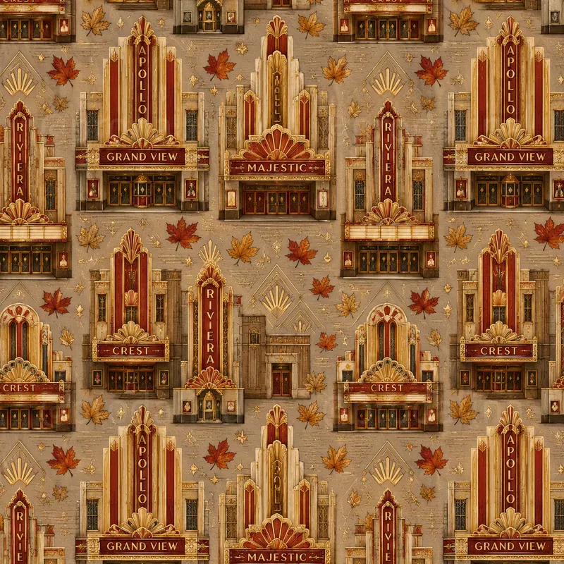 Autumn Art Deco Building Seamless Patterns