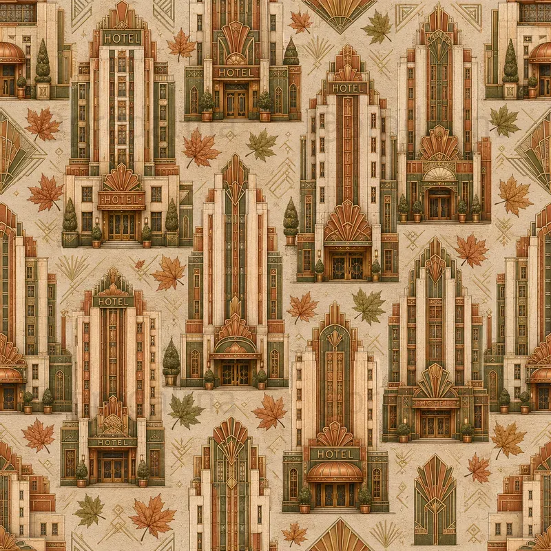 Autumn Art Deco Building Seamless Patterns