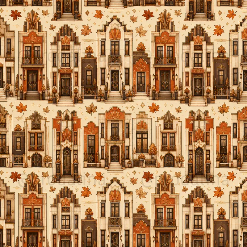 Autumn Art Deco Building Seamless Patterns