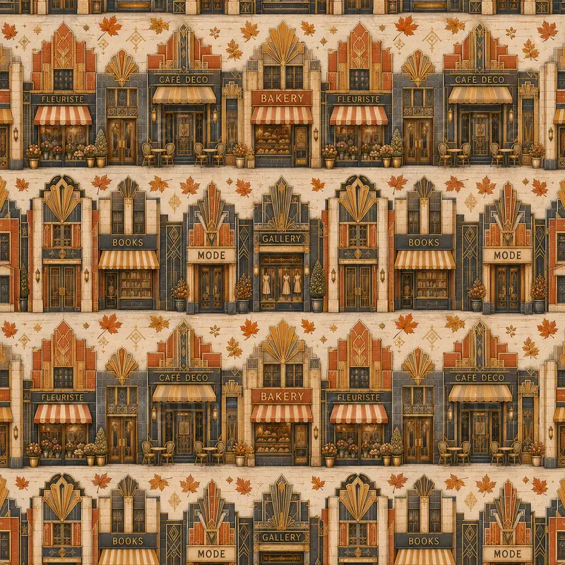 Autumn Art Deco Building Seamless Patterns
