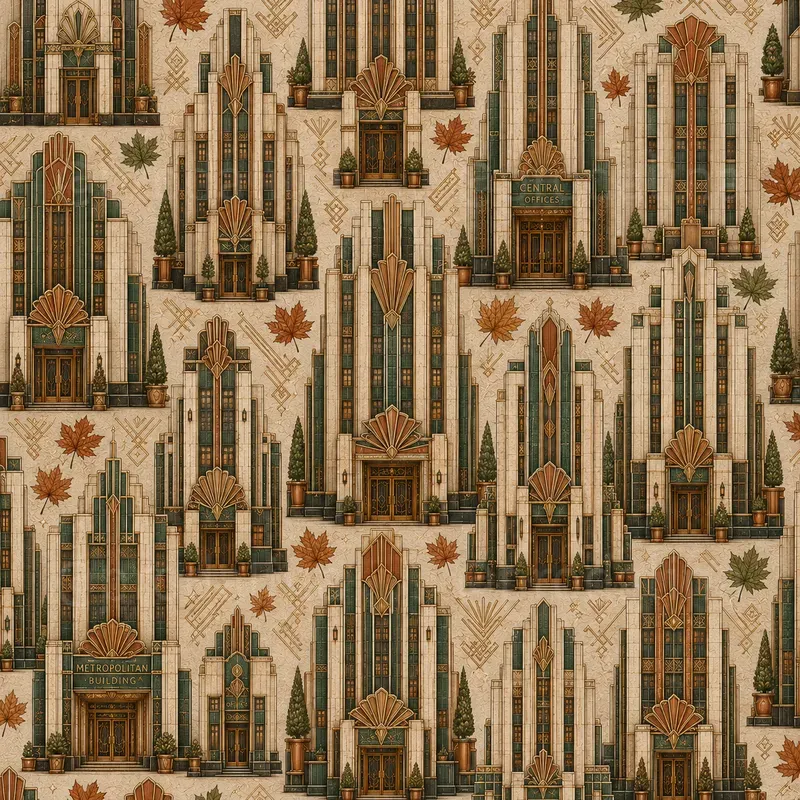 Autumn Art Deco Building Seamless Patterns
