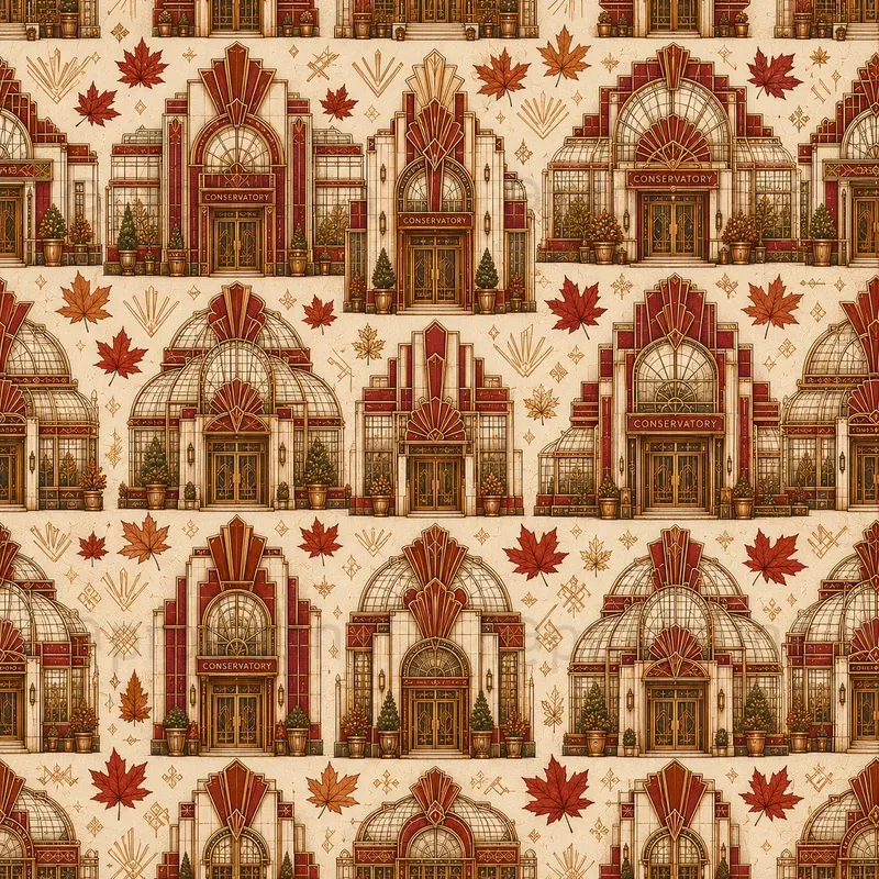 Autumn Art Deco Building Seamless Patterns