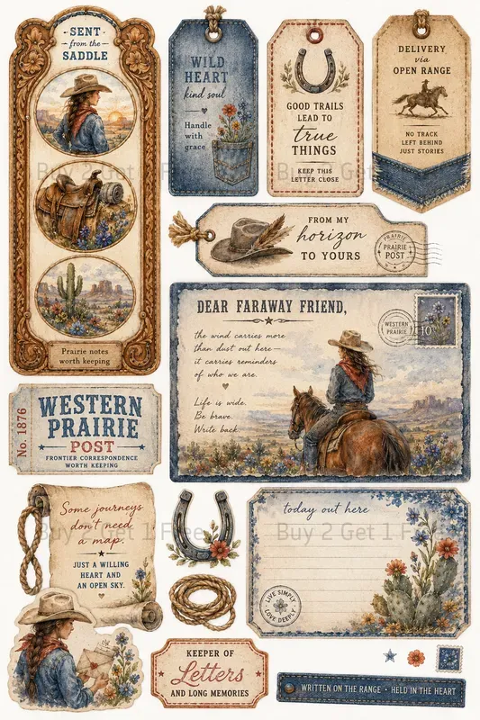 Western Tag Frame Label Journaling Cards