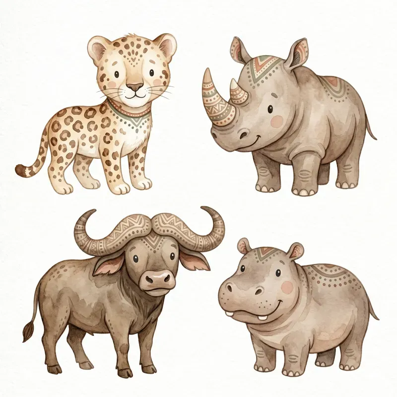 Boho Safari Animals Watercolor Clipart