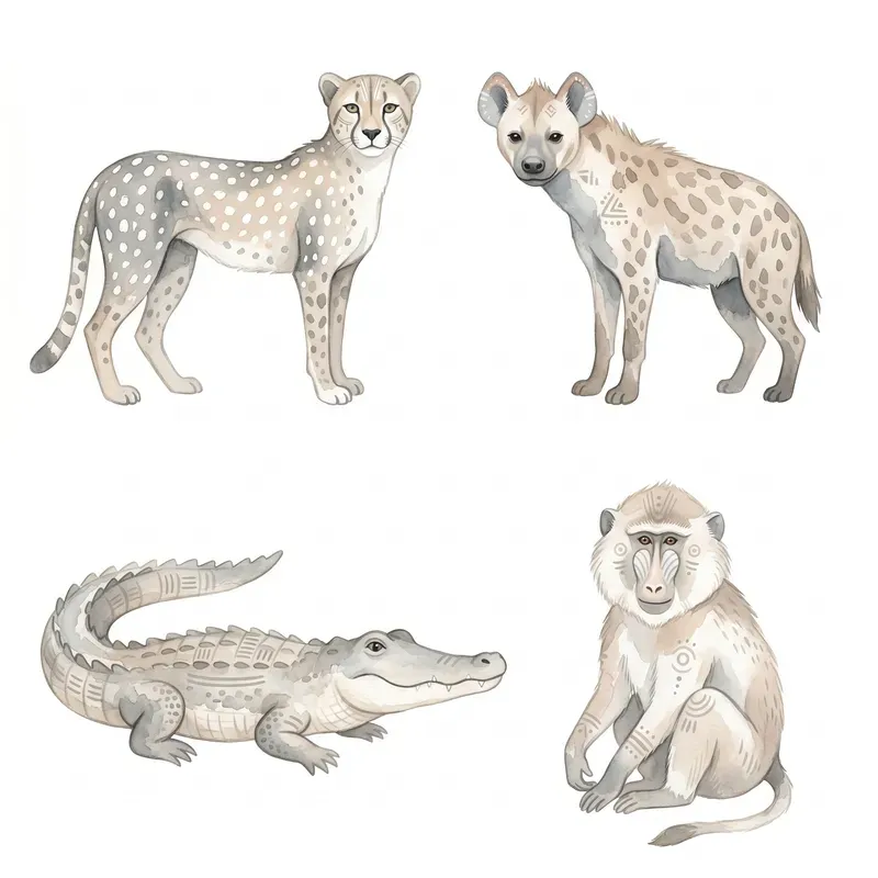 Boho Safari Animals Watercolor Clipart