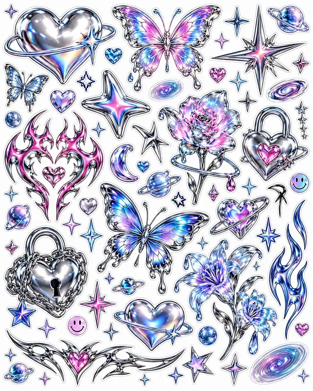 Y2k Chrome Sticker Sheet Generator
