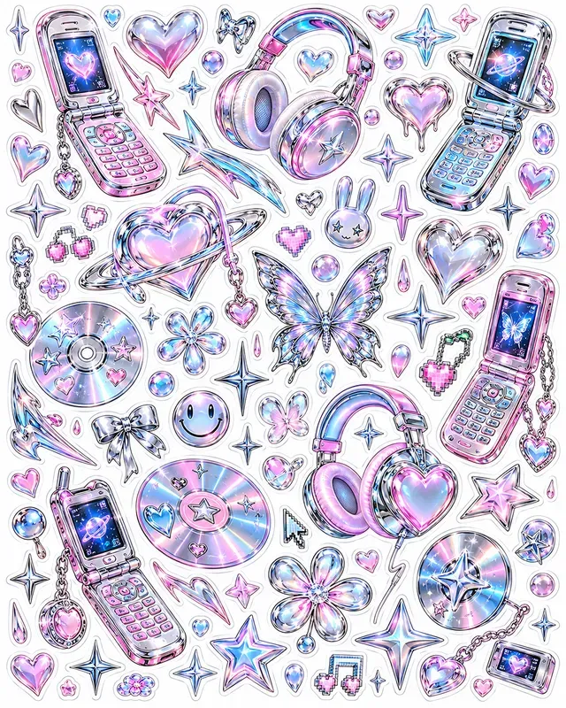Y2k Chrome Sticker Sheet Generator
