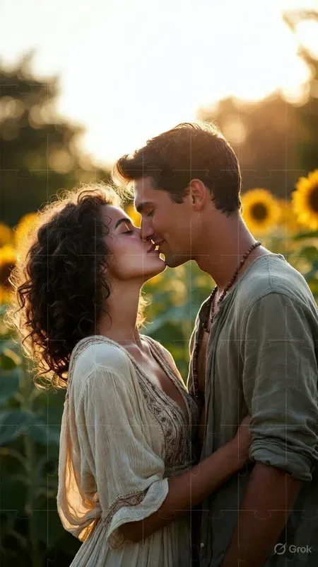 Outdoor Nature Couple Kiss Portraits