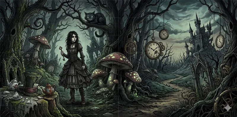 Dark Alice Wonderland Book Spreads
