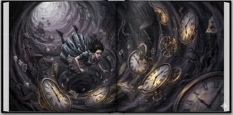 Dark Alice Wonderland Book Spreads