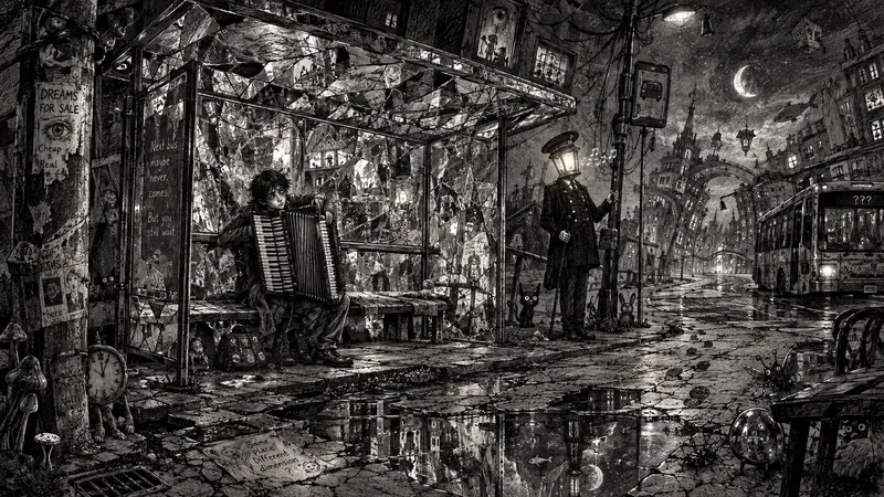 Surreal Midnight Bus Stops