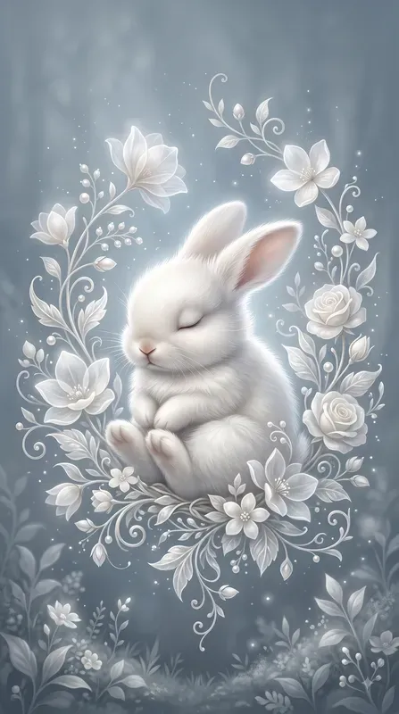 Ethereal White Floral Baby Animals