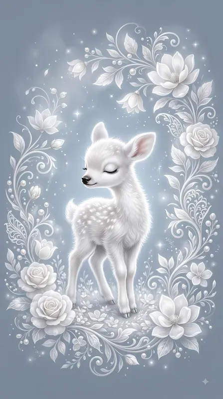 Ethereal White Floral Baby Animals