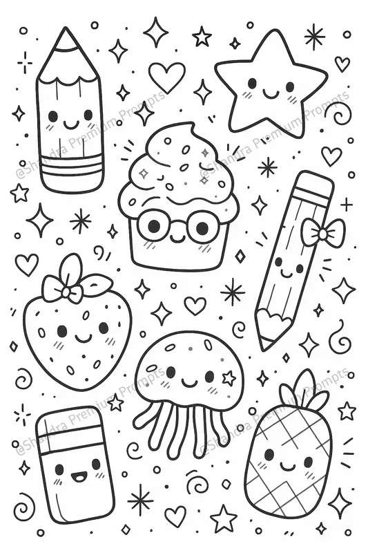 Kawaii Style Doodle Kids Coloring Pages