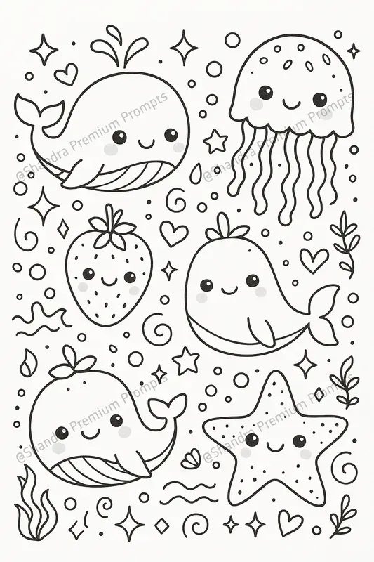 Kawaii Style Doodle Kids Coloring Pages