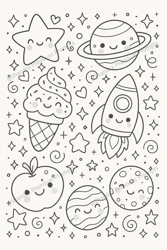 Kawaii Style Doodle Kids Coloring Pages
