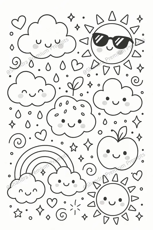 Kawaii Style Doodle Kids Coloring Pages