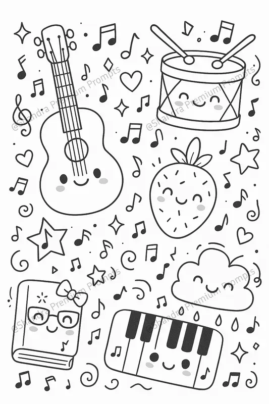 Kawaii Style Doodle Kids Coloring Pages