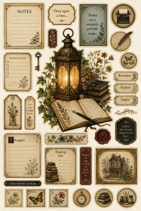 Vintage Bookish Journal Sticker Kits