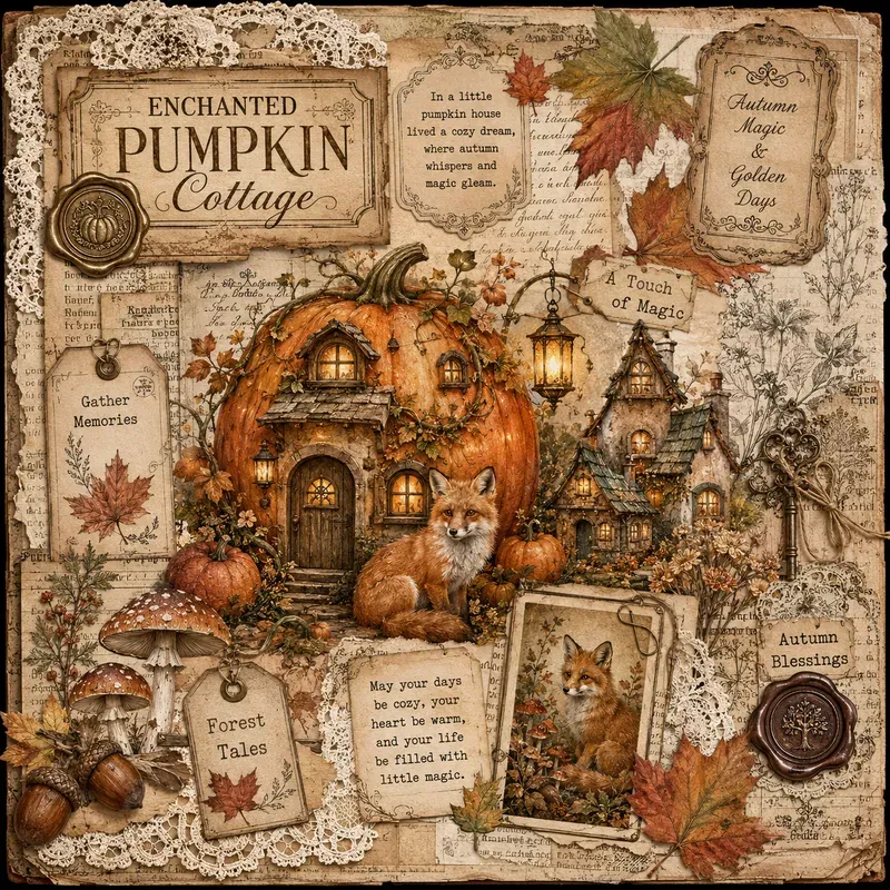 Vintage Autumn Storybook Ephemera