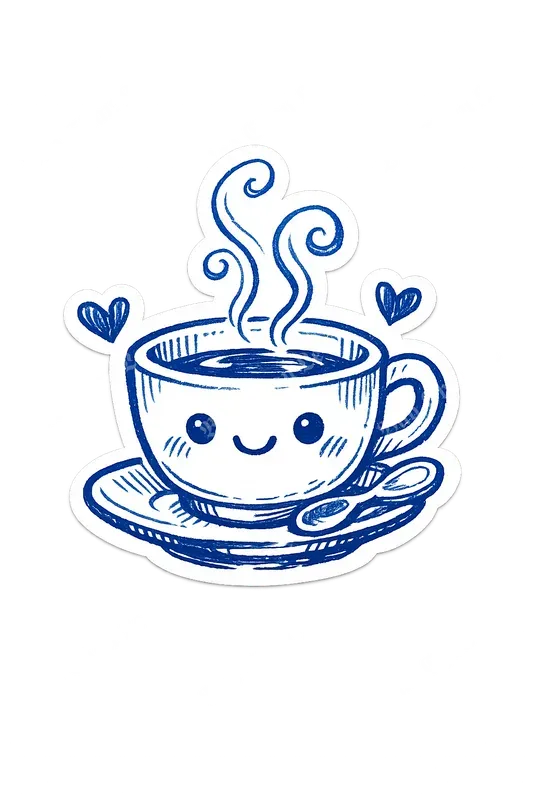 Charming Blue Ink Sticker Illustrations