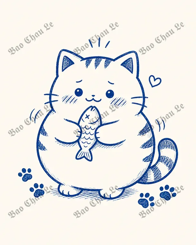 Charming Blue Ink Sticker Illustrations
