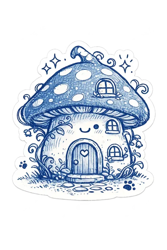 Charming Blue Ink Sticker Illustrations