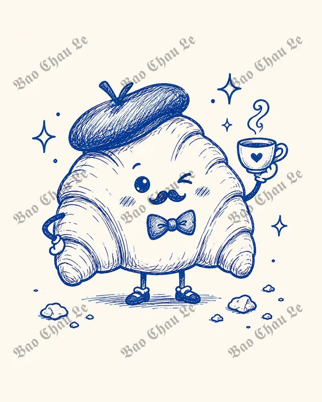 Charming Blue Ink Sticker Illustrations