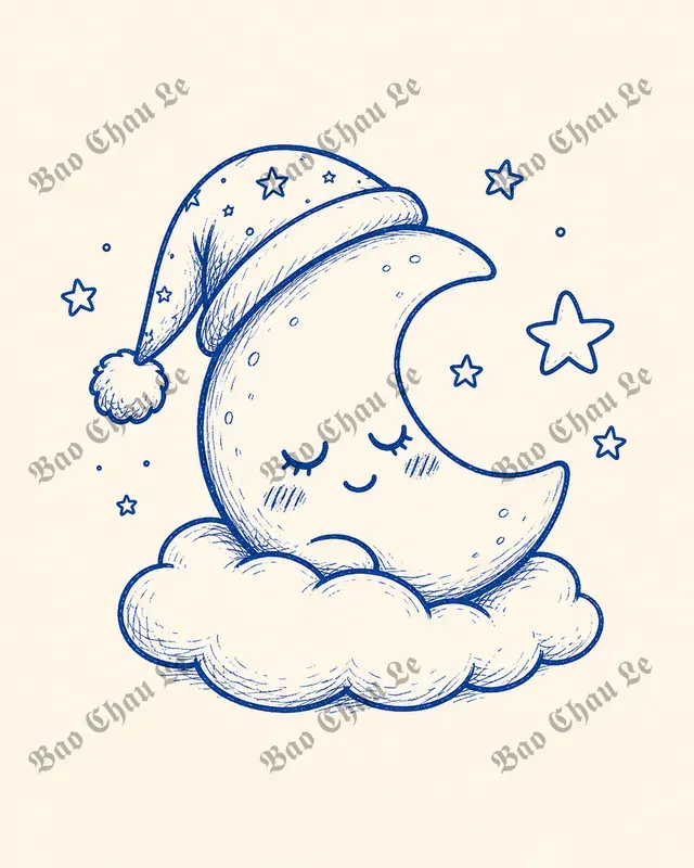 Charming Blue Ink Sticker Illustrations