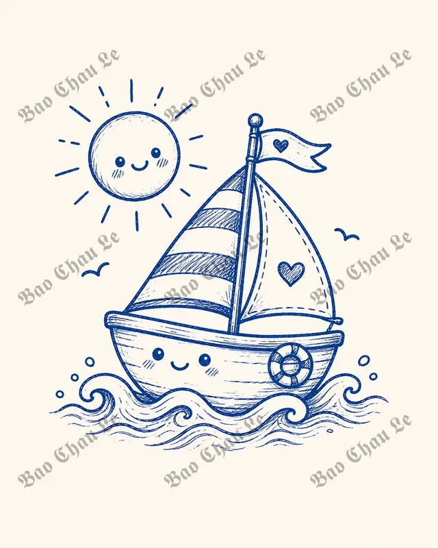 Charming Blue Ink Sticker Illustrations