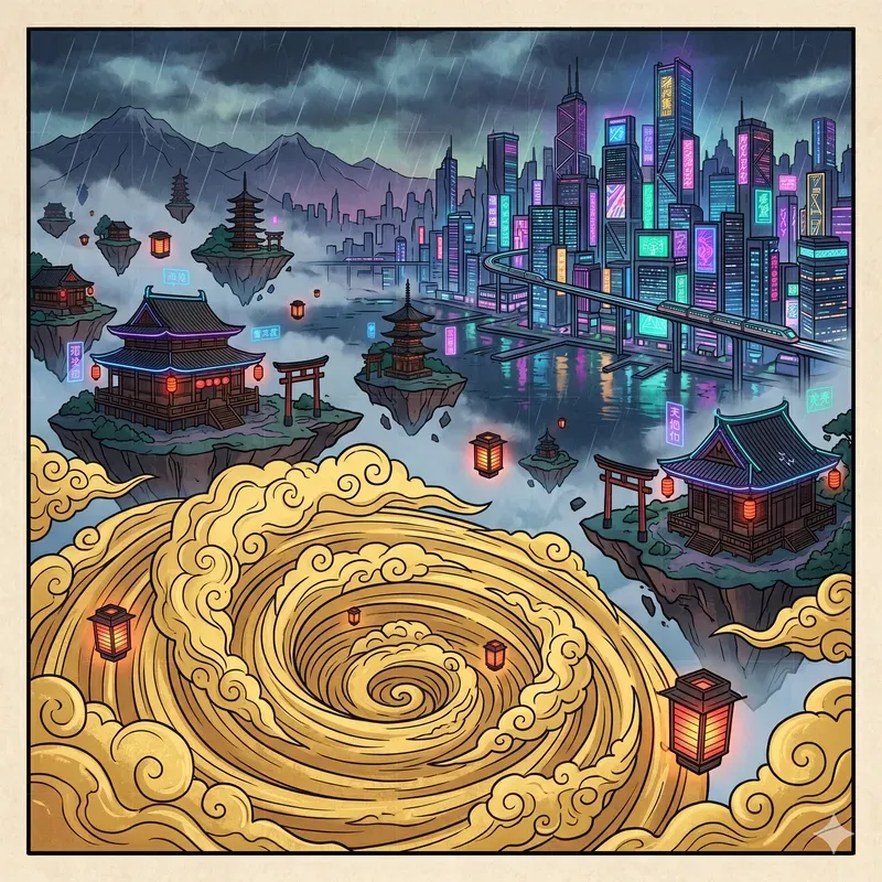 Cyberpunk Ukiyoe Landscapes