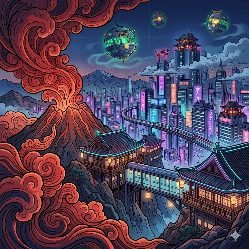 Cyberpunk Ukiyoe Landscapes