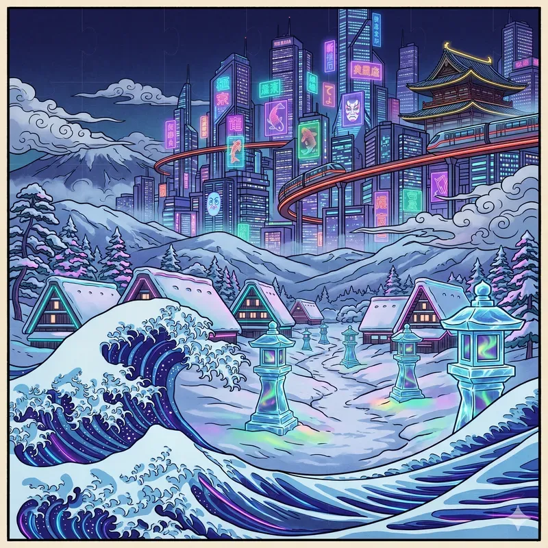 Cyberpunk Ukiyoe Landscapes