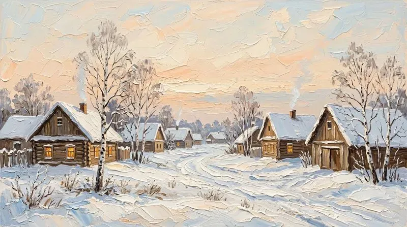 Vintage Oil Winter Village Frame Tv Art
