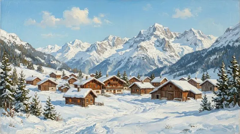 Vintage Oil Winter Village Frame Tv Art