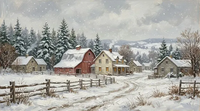 Vintage Oil Winter Village Frame Tv Art
