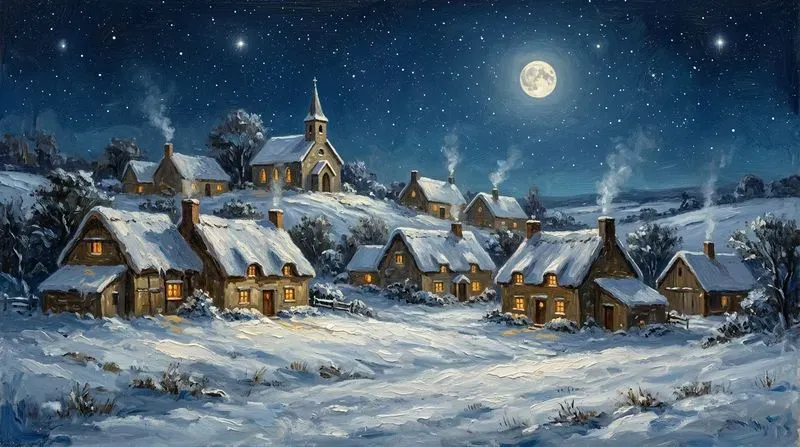 Vintage Oil Winter Village Frame Tv Art