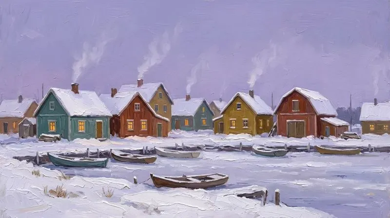 Vintage Oil Winter Village Frame Tv Art