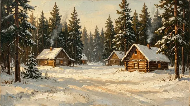 Vintage Oil Winter Village Frame Tv Art