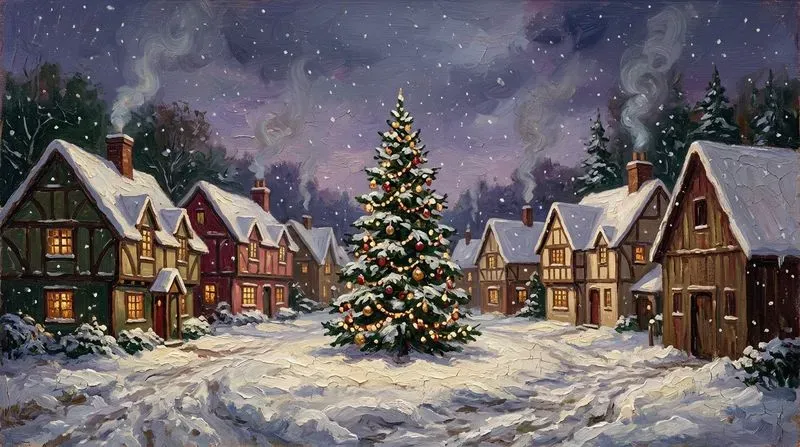 Vintage Oil Winter Village Frame Tv Art