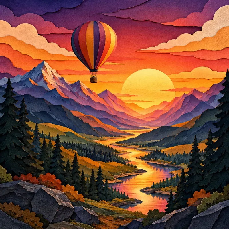 Sunset Layered Landscape Art