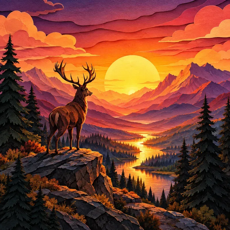Sunset Layered Landscape Art
