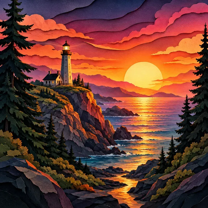 Sunset Layered Landscape Art