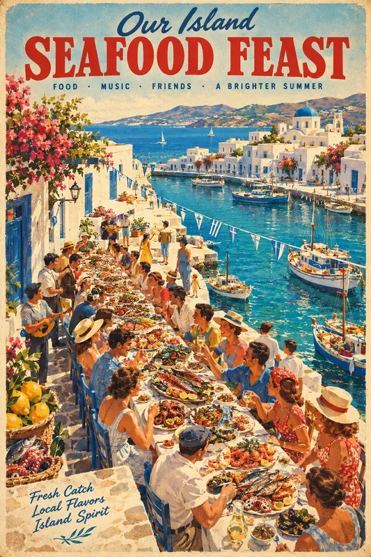 Retro Mediterranean Food Travel Posters