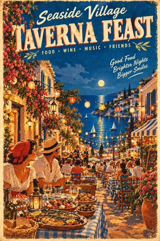 Retro Mediterranean Food Travel Posters