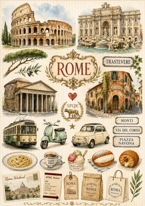 Watercolor City Travel Ephemera
